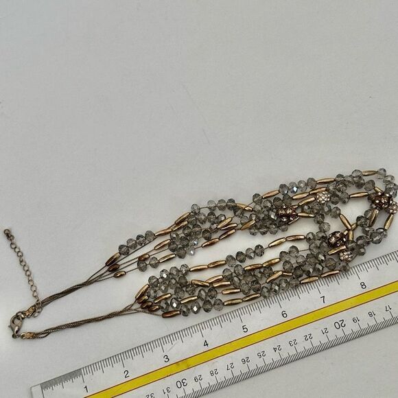 Gold tone and grey multi strand statement necklace - Picture 7 of 9